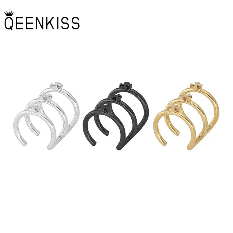 

QEENKISS EG8255 Fine Jewelry Wholesale Fashion Woman Man Birthday Wedding Gift U type Titanium Stainless Steel Clip Earings 1PC