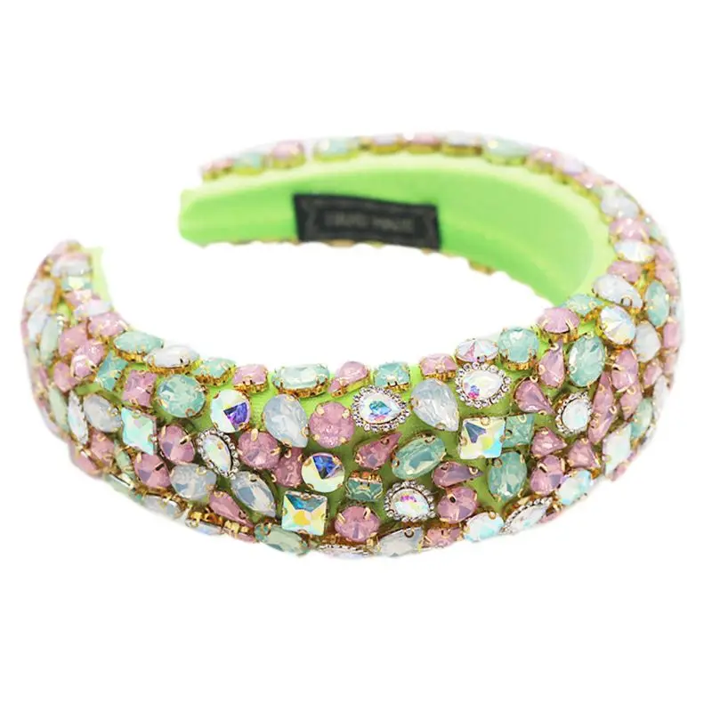 

Baroque Dance Party Jewelry Bandana Shiny Geometric Rhinestone Crystal Headband Sponge Padded Neon Candy Color Hair Hoop
