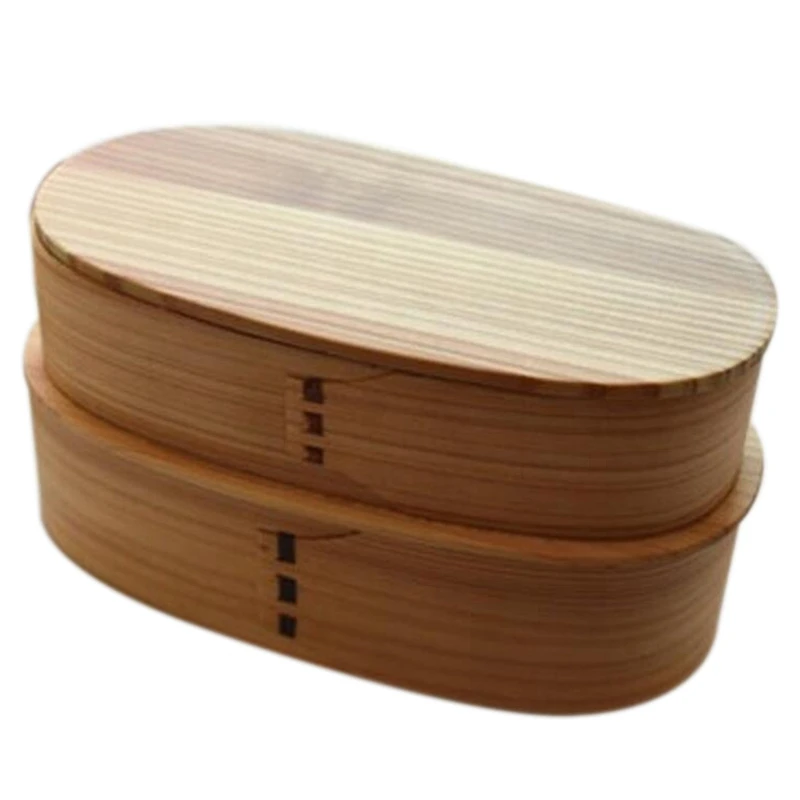 Двухслойные деревянные коробки Bento в японском стиле ручной работы пищевые