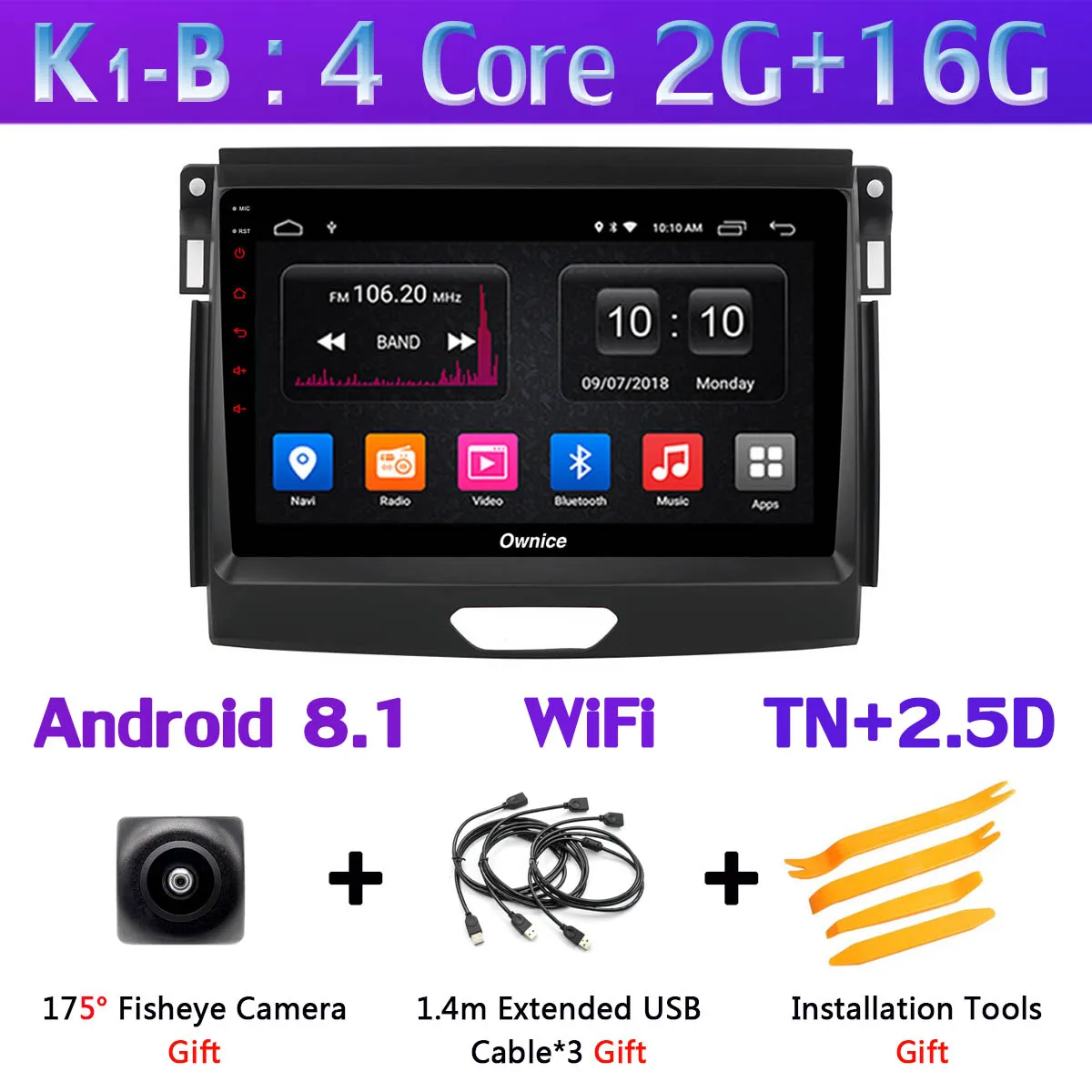 K1-B Панорамная камера 360 ° 4G LTE WiFi 8 ядерный Android 9,0 4G+ 64G SPDIF DSP CarPlay Автомобильный плеер для Ford Ranger- gps радио - Цвет: K1-B