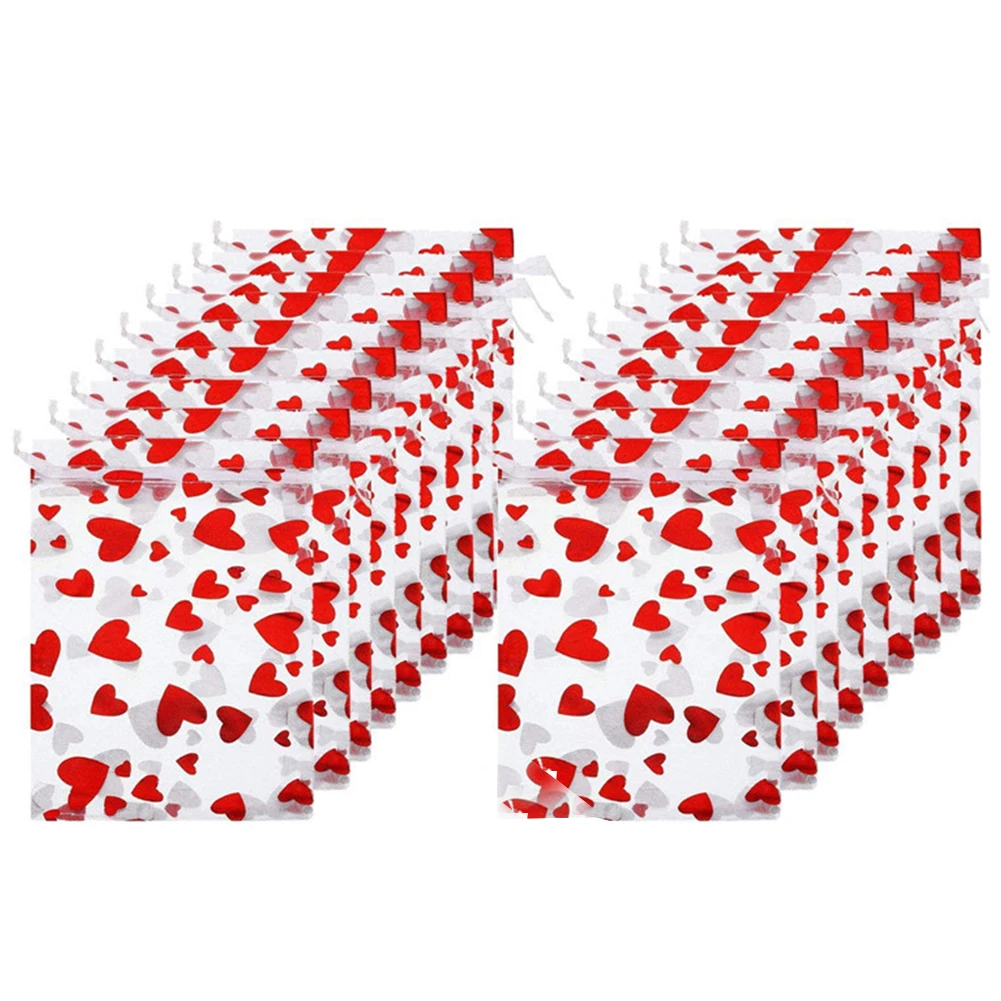 

100 PCS Organza Bag Gift Bag Wedding Favor Gift Bags Heart Jewelry Pouches with Drawstring for Party Wedding Christmas