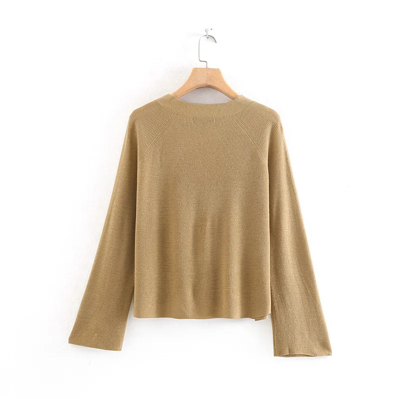 Casual Streetwear Jumper Chic Button Fashion Women Khaki Cardigans Stylish Sweater Coat Ladies V-Neck Knitwear |