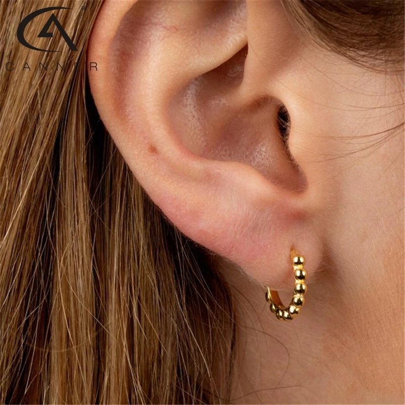 

CANNER Minimalist Round Beads Earrings For Women Pendientes Plata 925 Cz Huggie Dangle Hoop Earrings Vintage Fine Jewelry Gift
