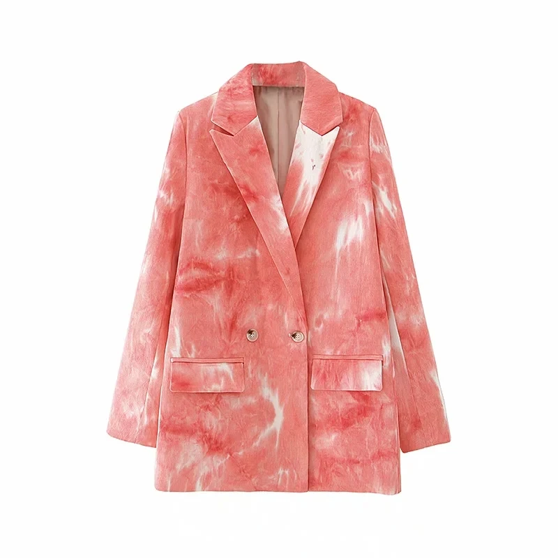 

ZXQJ casual women elegant tie dye long blazers 2020 fashion ladies loose patchwork jacket suits female chic jacket girls set