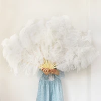13 bone white feather hand fan wedding dance folding fan elegant large feather fashion home decoration crafts