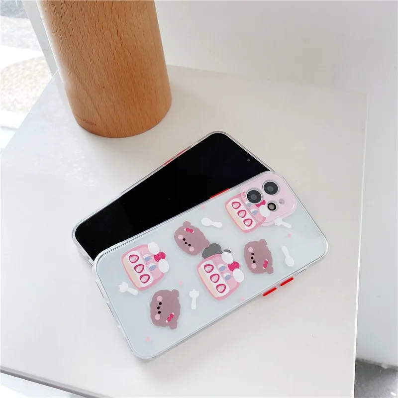 

Cute Cartoon animal Bear rabbi soft Case For iPhone 11 12 Pro Max mini 7 8 Plus XR X XS MAX SE 2020 Couple's phone cover fundas