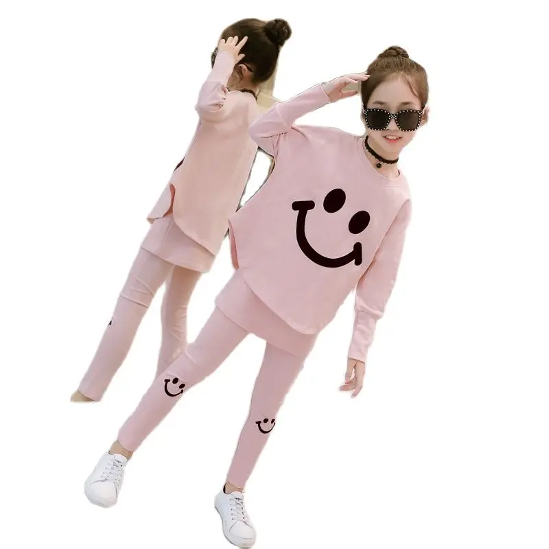 Комплекты осенней одежды для девочек рубашка с принтом Улыбка и летучая мышь +