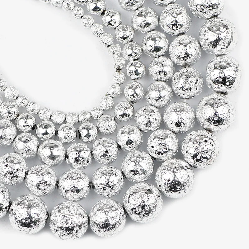 YHBZRET из натурального камня яркие серебряные вулканической лавы volcanics 4/6/8/10/12 мм