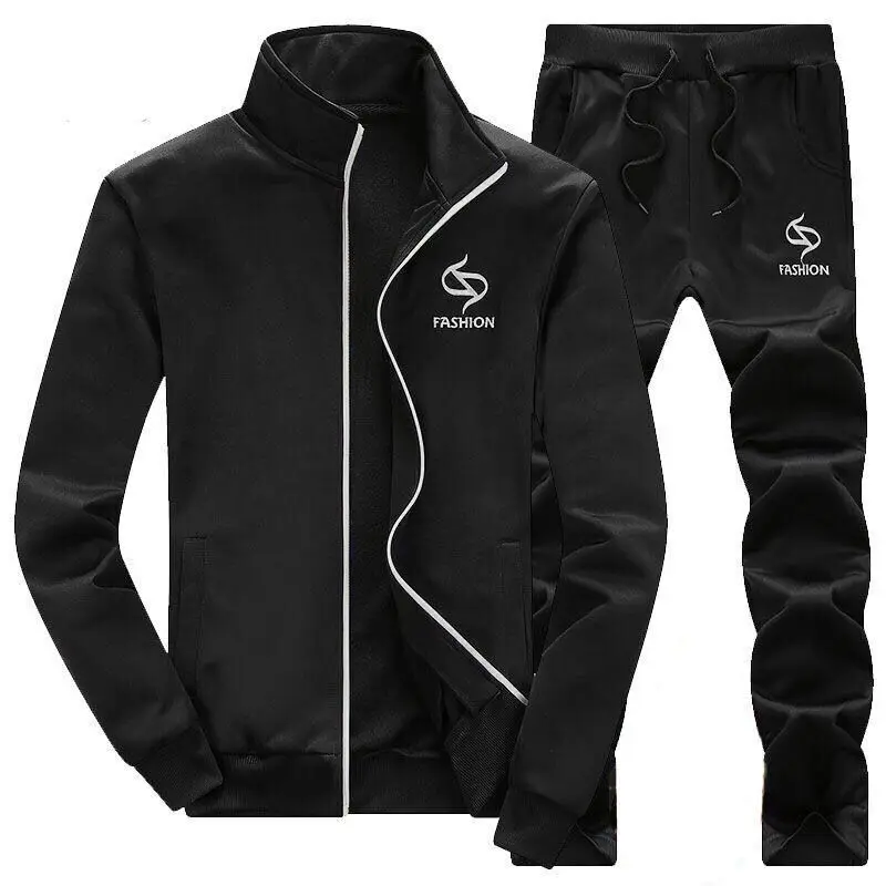 black Спортивные костюмы для мужчин, 2 предмета, верхняя одежда, спортивные костюмы, комплекты, мужские свитшоты, мужская одежда+ штаны, толстовки, плюс размер Moleton Masculino, пальто - Цвет: black