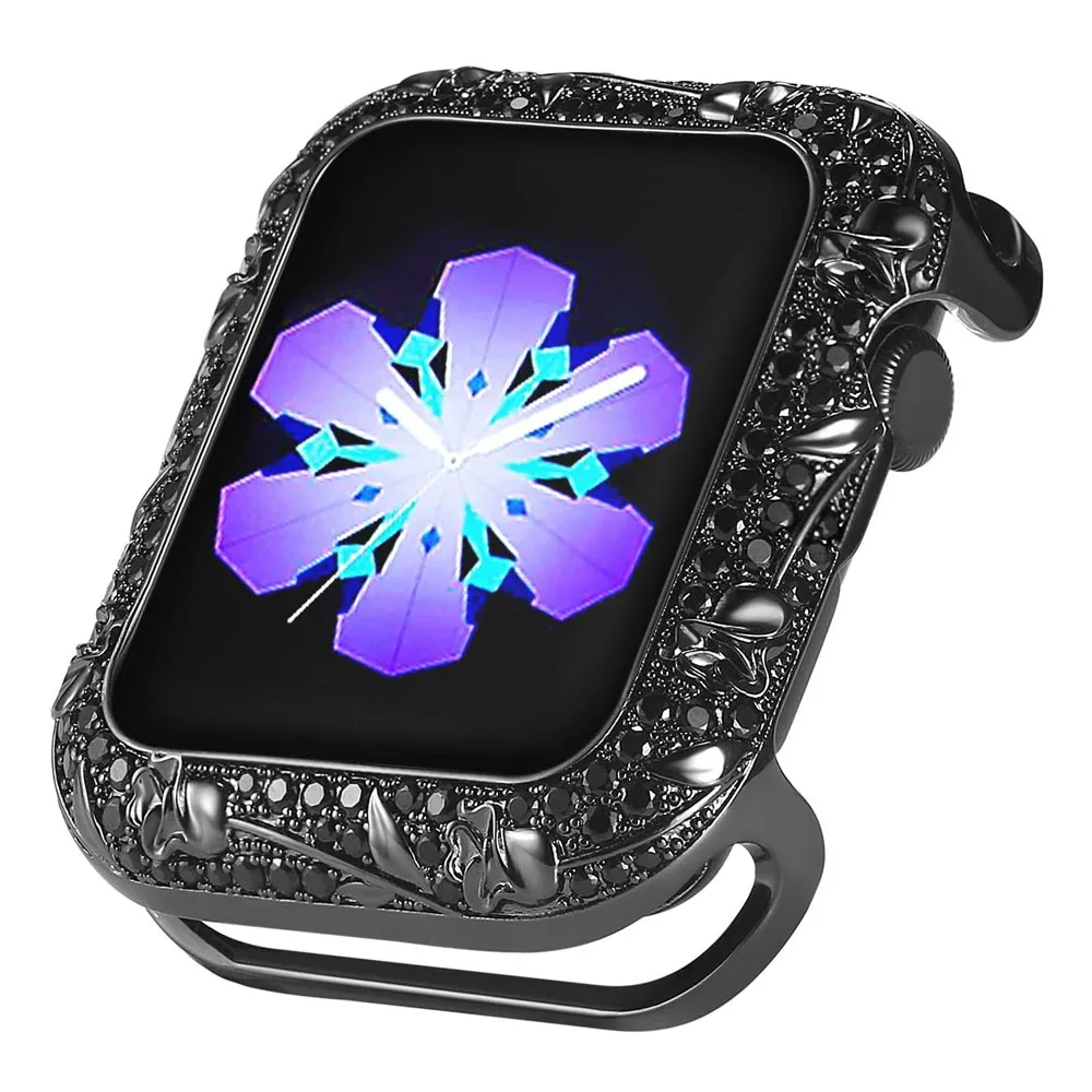 

40mm 44mm Diamond Case Cover for Apple Watch Series 6 5 4 3 2 1 SE Gorgeous Bling Zircon Crystal Bezel Embossed with Rose Flower