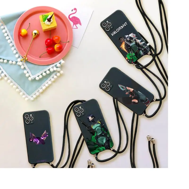 

Valorant hot game Phone Case For iPhone 7 8 11 12 X XS XR MINI Pro Max Plus Strap Cord Chain Lanyard soft