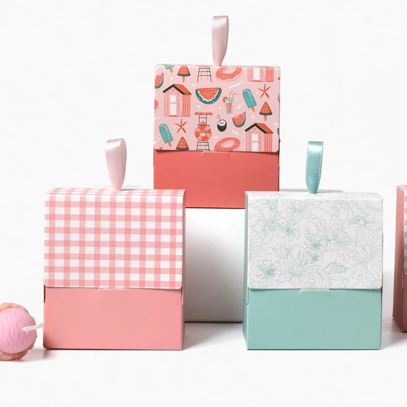 Mini pembe kız ruj ambalaj kutusu Mini Retro kompakt hediye katlanır taşınabilir paketleme çantası düğün şeker bisküvi hediye kutusu