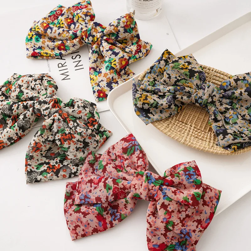 Шифоновая заколка для волос с разбитыми цветами и бантом Весенняя в японском