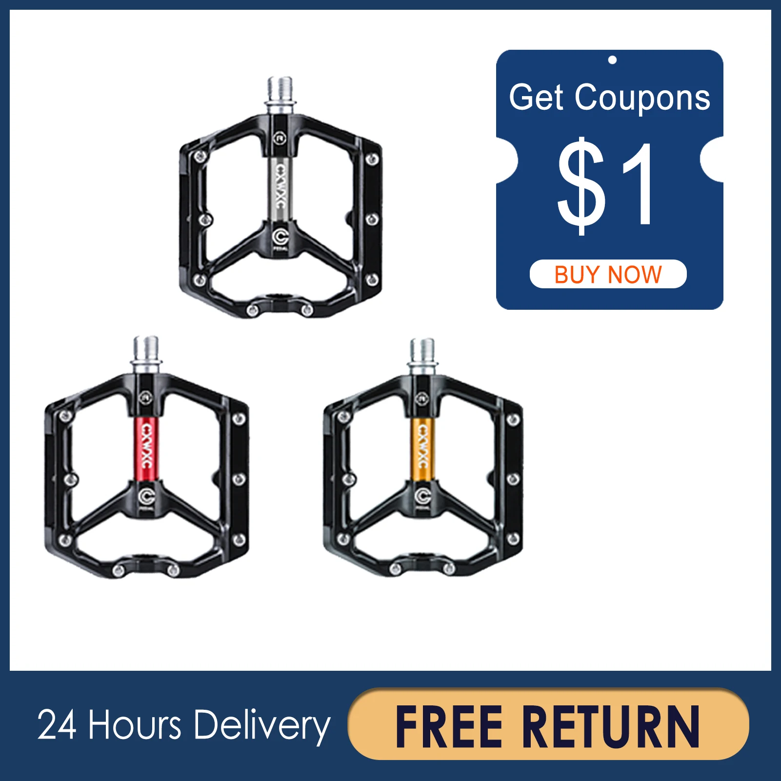 

Велосипедная педаль из алюминиевого сплава, Нескользящие штифты, Антивибрационная педаль для дорожного горного велосипеда, прочная 9/16 дюй...