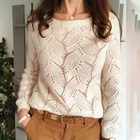 Мохеровый ажурный джемпер, женский элегантный шикарный свитер с длинным рукавом и круглым вырезом, Женские винтажные Пуловеры на осень и зиму 2022