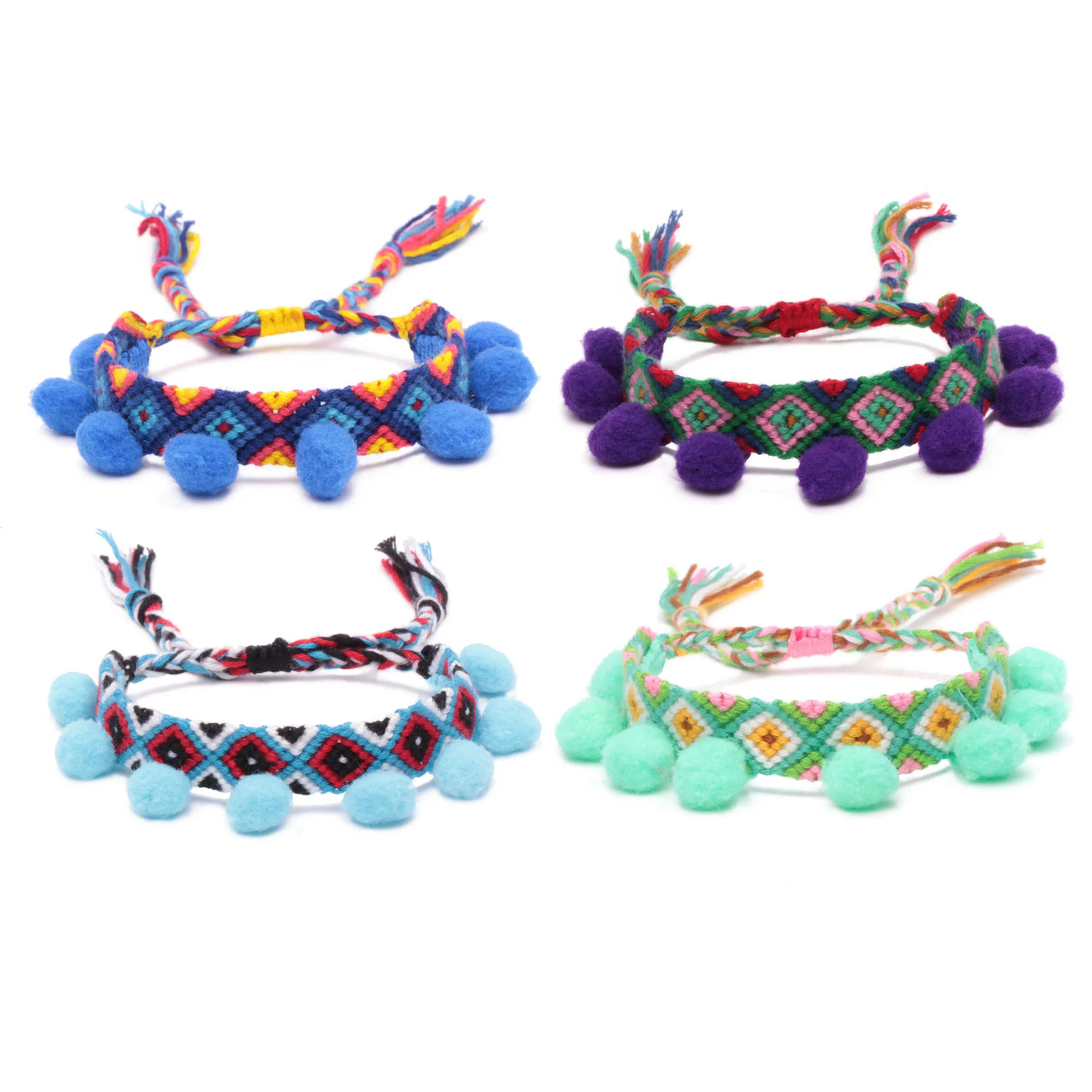 Разноцветные серьги в стиле бохо с помпоном Узелок плетеные браслеты дружбы для