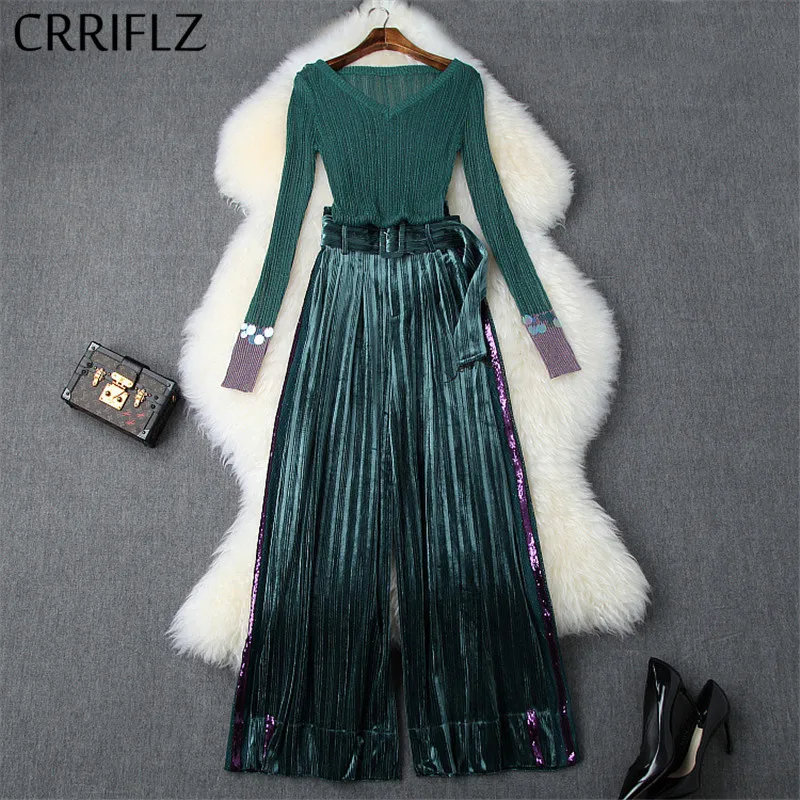 Зимний женский комплект полный рукав блестки пуловер бархат широкие штаны