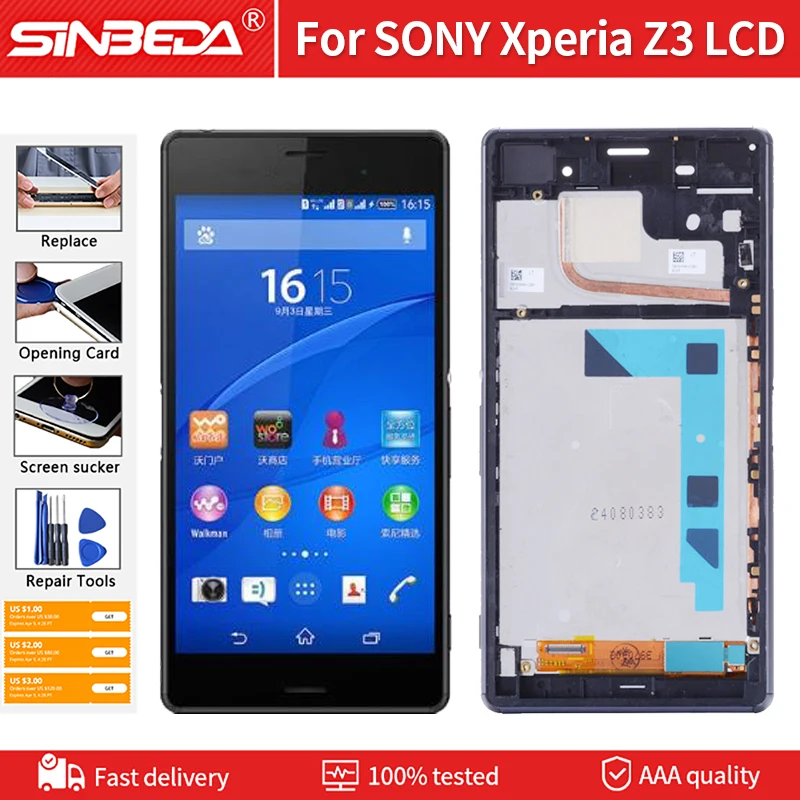 

5.2" 100% Test Screen For SONY Xperia Z3 LCD Display Touch Screen + Frame Digitizer Assembly For Xperia Z3 LCD D6603 D6643 D6653