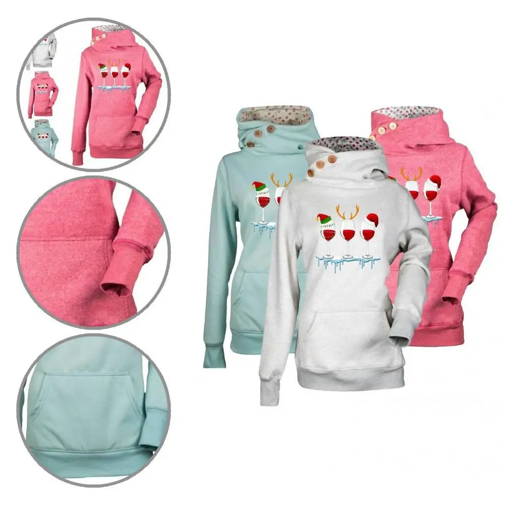 

Long Sleeve Trendy Christmas Hat Antler Print Sweatshirt Lightweight Xmas Hoodie 3D Cutting Festival Clothing