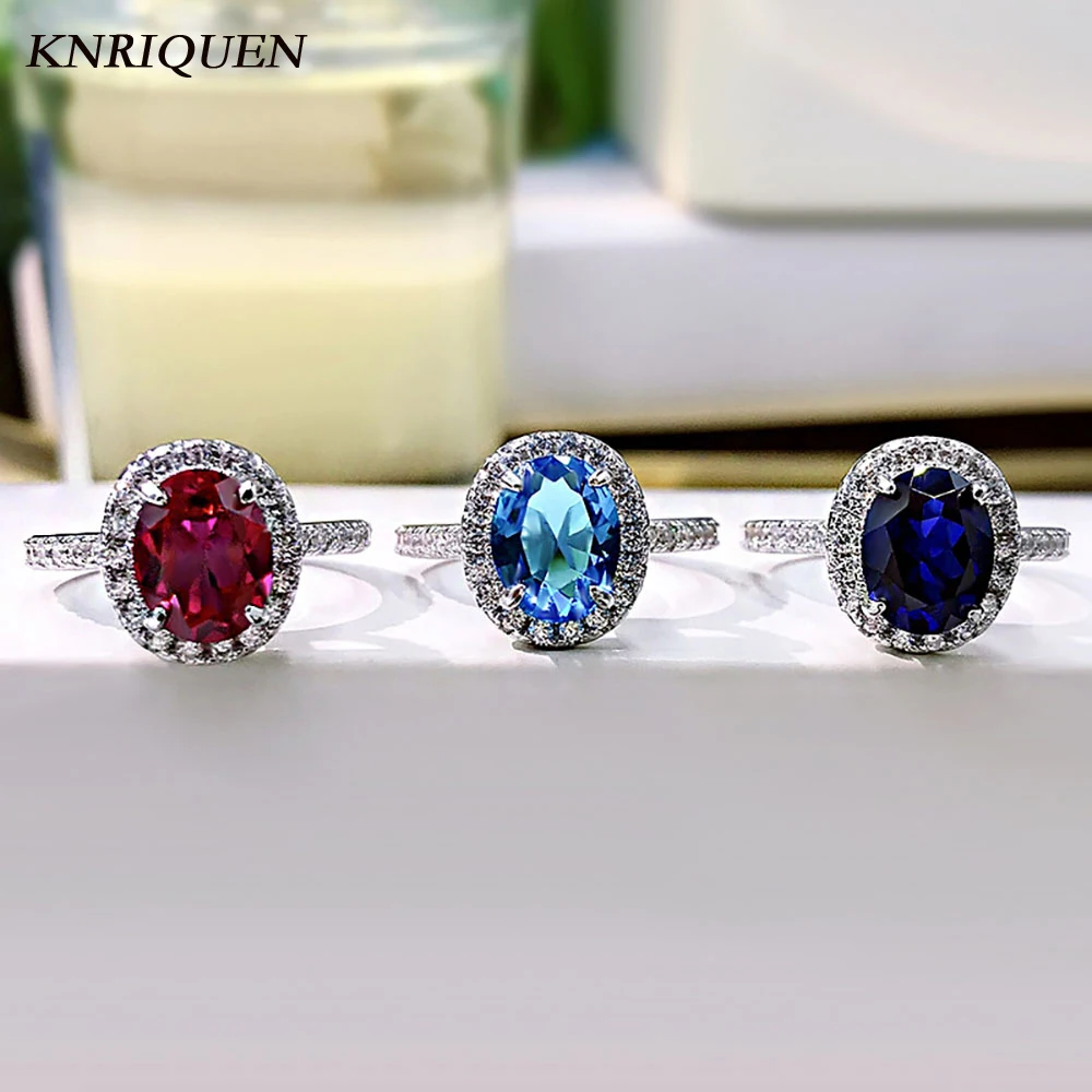 

Vintage 925 Sterling Silver 7*9mm Ruby Aquamarine Sapphire Rings for Women Charms Gemstone Party Wedding Ring Fine Jewelry Gift