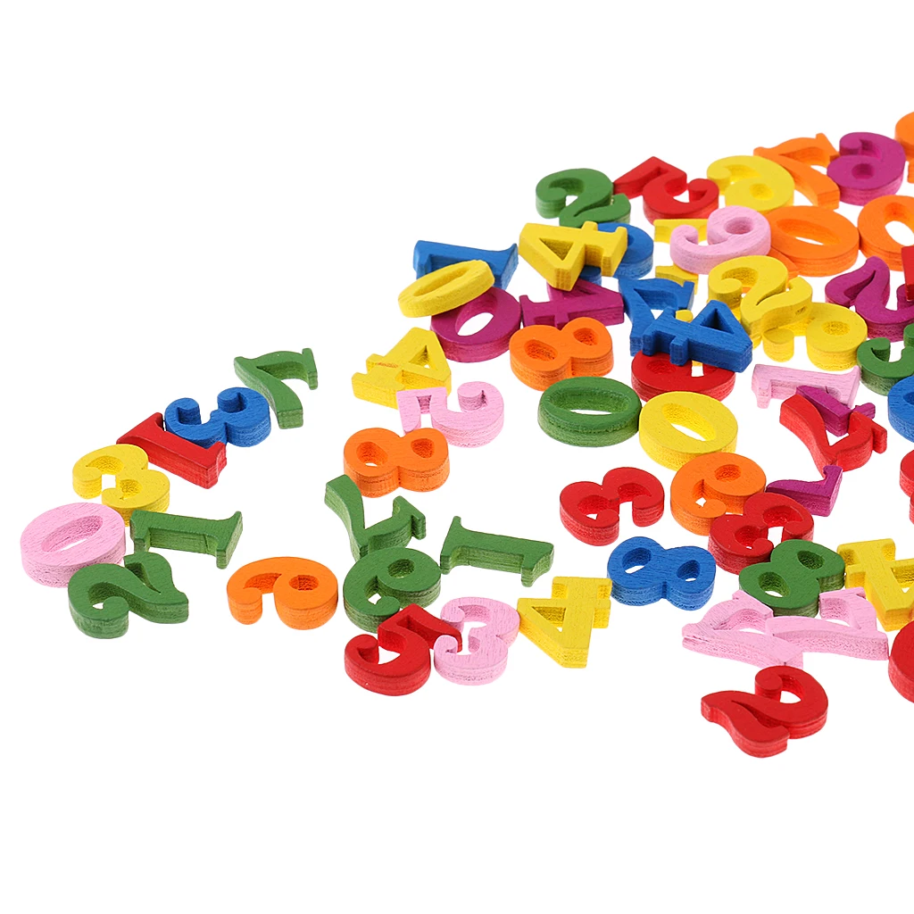 

Prettyia 100pcs Wooden Numbers 0 to 9 for Kids Number