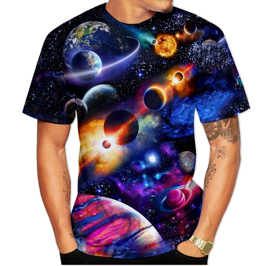 

2019 Fashion T shirt men 3D Colorful Print Graphic Galaxy Tee Shirts for Men