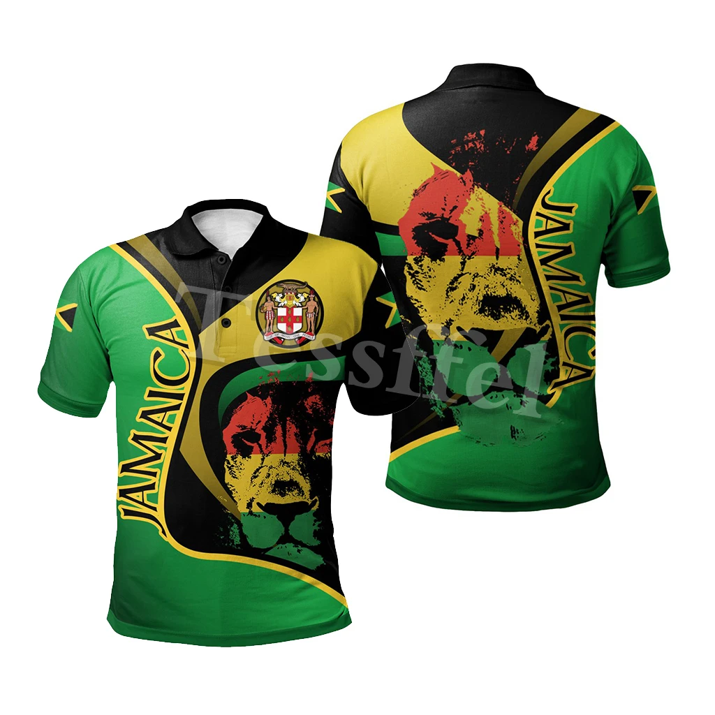 

Tessffel Jamaica Lion Emblem Summer Fashion 3D Print Polo Shirt Men Women Colorful Short Sleeve T-shirt Streetwear Style-3