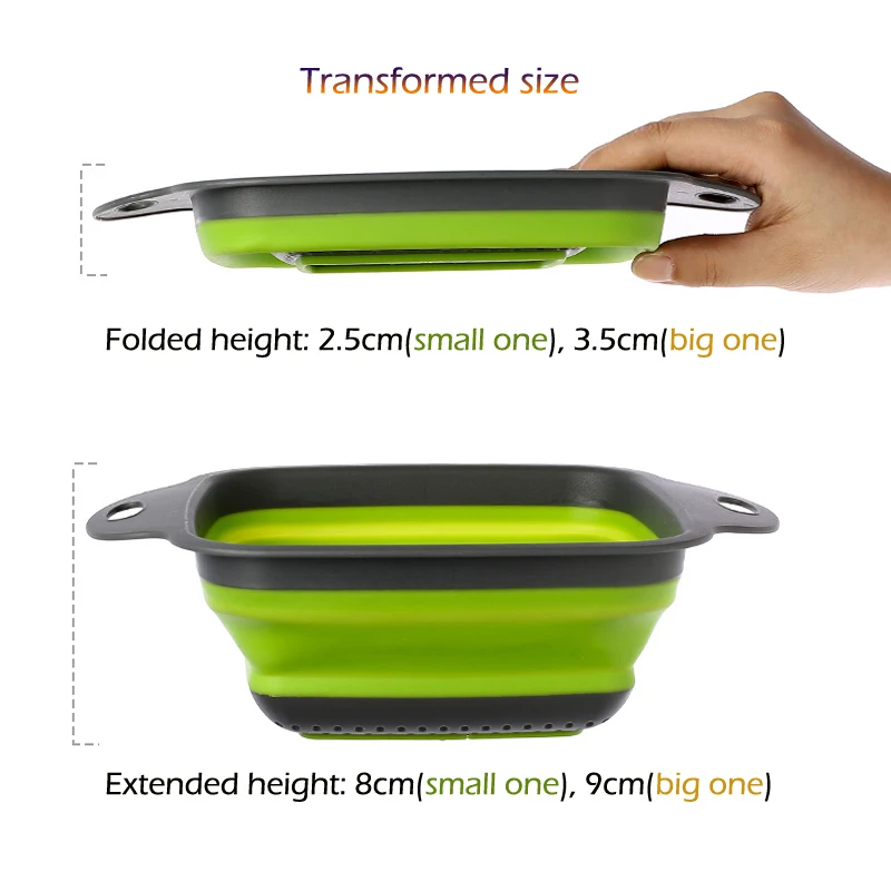 Квадратный складной дуршлаг из пищевого силикона кухонный ситечко с ручками