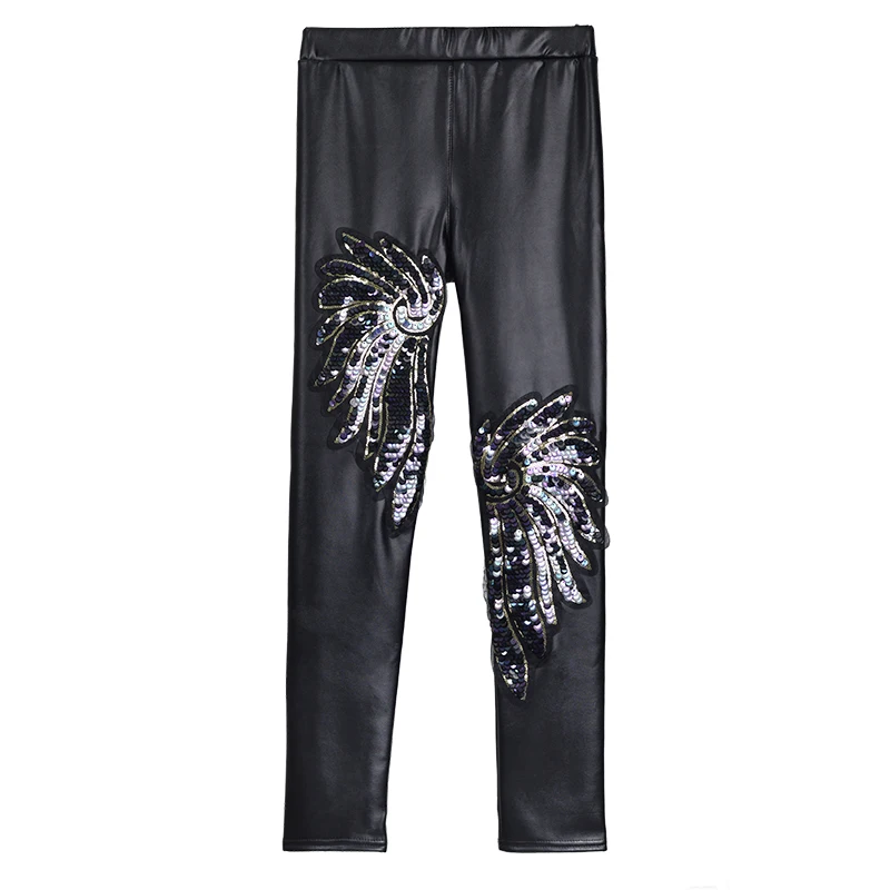 Сексуальные блестящие теплые кожаные зимние леггинсы с блестками женские штаны