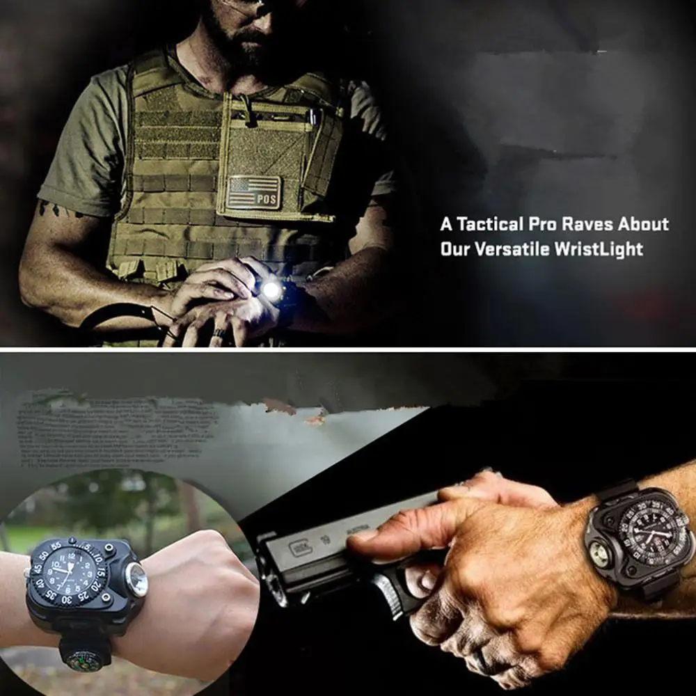 3in1 Super Bright Led Watch Flashlight Torch Lights Compass Outdoor Sports Mens Fashion Waterproof Rechargeable Wrist Lamp | Лампы и