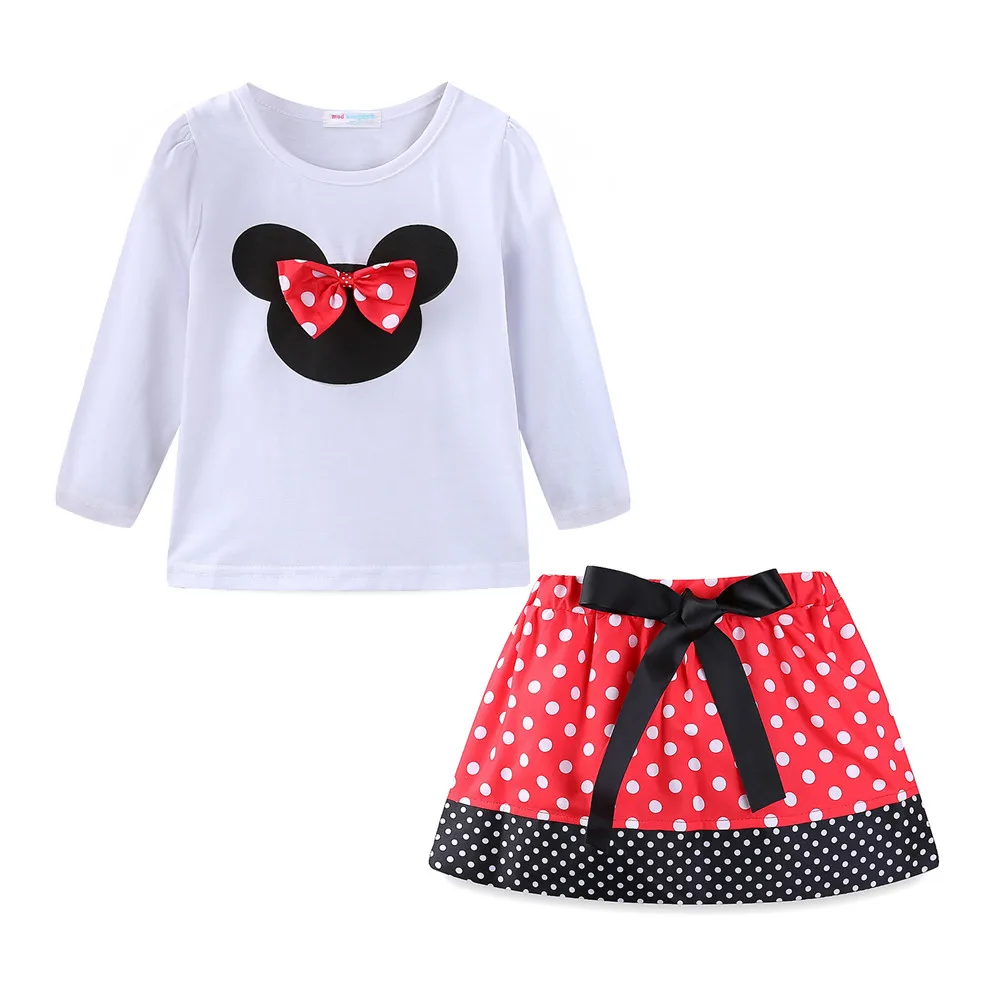 Red Skirt L-Shirt Mudkingdom/одежда с изображением Минни для маленьких девочек; милый бант из ленты в горошек; цвет розовый, красный - Цвет: Red Skirt L-Shirt