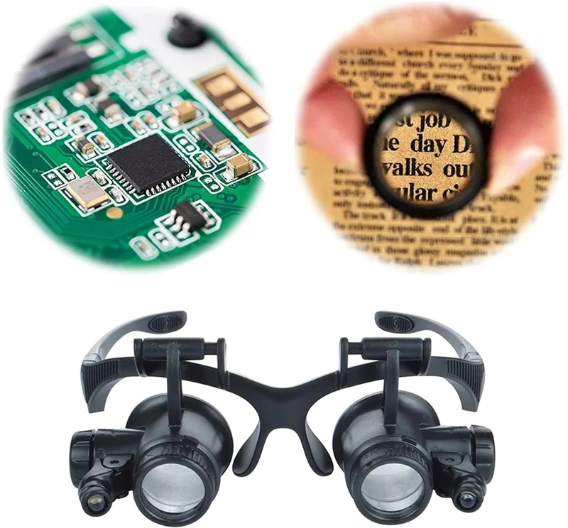 

Double Eye Headband Magnifier Watchmaker Jewelry Repair Magnifier 2.5X 4X 6X 8X 10X 15X 20X 25X Magnifying Glass Loupe With LED