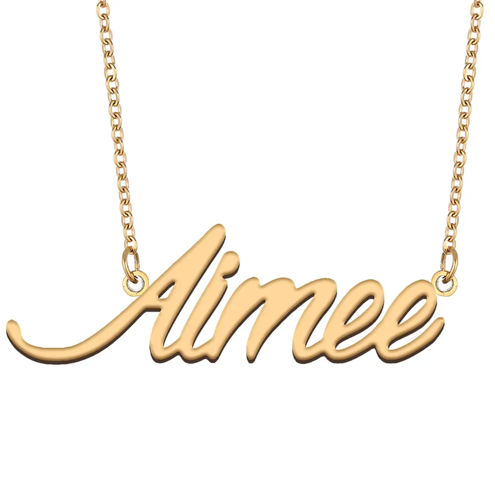 

Aimee Nameplate Necklace for Women Stainless Steel Jewelry Gold Plated Name Chain Pendant Femme Mothers Girlfriend Gift