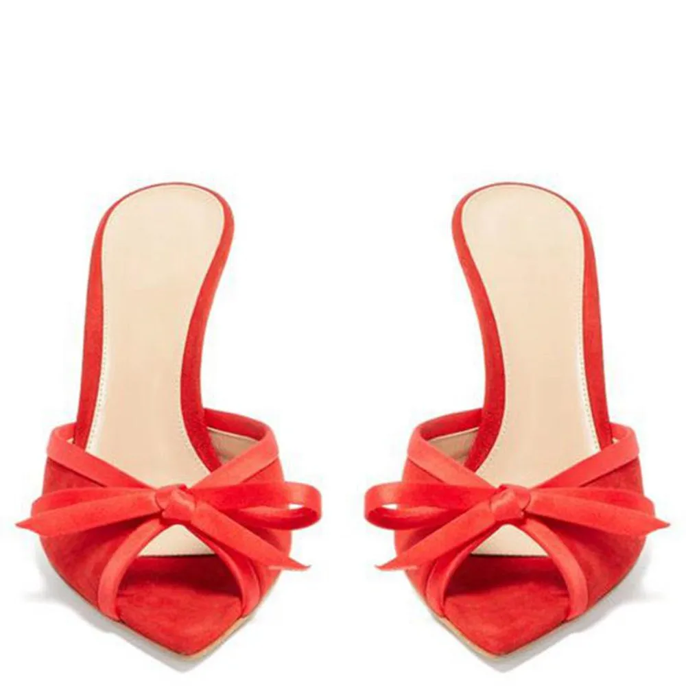 Aiyoway Лето бантом тонкая обувь без застежек на высоких каблуках Мюли с открытым
