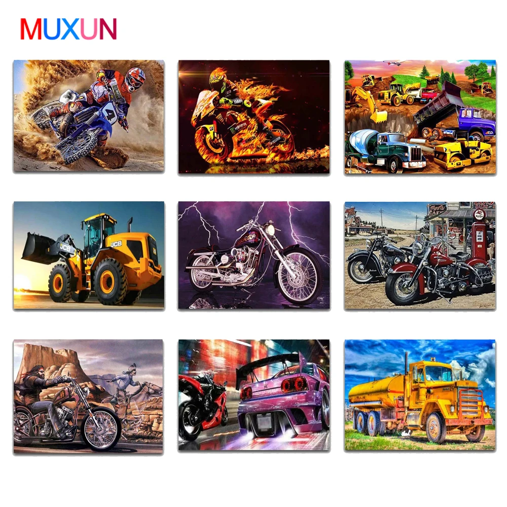 

Алмазная живопись мультяшный автомобиль автобус мотоцикл Вышивка крестом трактор круглая Алмазная мозаика полный квадратный алмаз цвет д...