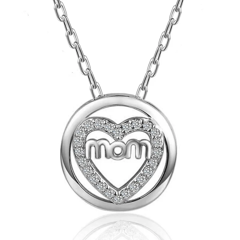 Подарок на день матери модное золотое ожерелье с кулоном Love MOM циркониевое в