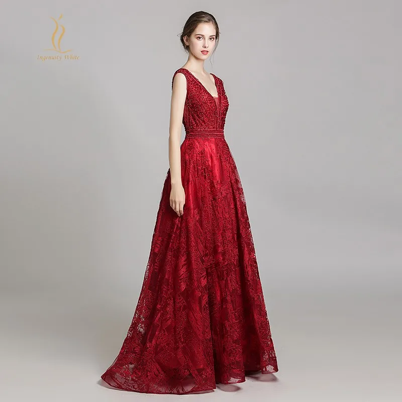 

Elegant Backless Evening Ceremony Dress Long Sexy V neck Shining Crystals Robe De Soiree Ever Pretty Beaded Prom Party Gowns