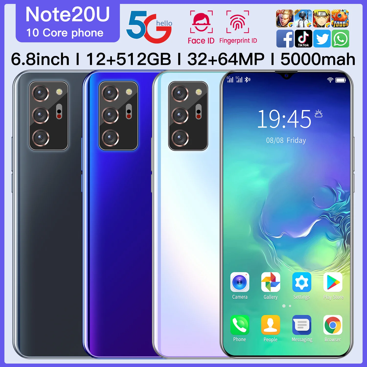 

World Premiere NOTE20U MTK6598 10- Core 6.8inch Smartphone 12GB+512GB Phone 5000mAH 2400*1176 Support Capacitive Call Phone 2021