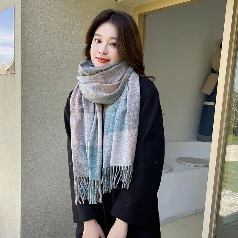 

Luxury Plaid Scarf Winter Warm Cashmere Women Long Pashmina Foulard Female Scarves Lady Tassel Shawl Wraps