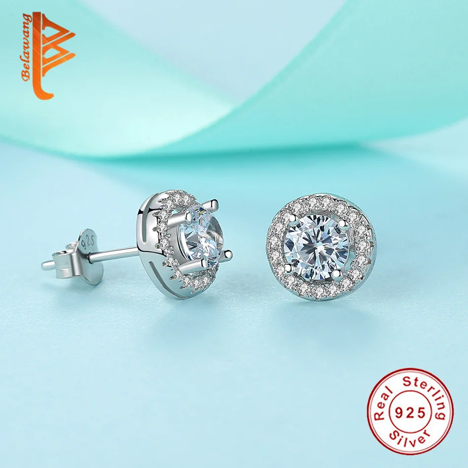 Женские овальные серьги-гвоздики BELAWANG из 100% стерлингового серебра 925 пробы