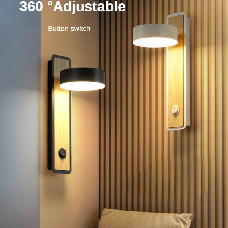 

Nordic Creative with Switch 360 Rotatable Bedside Wall Lamp Led Lights Bedroom Study Living Room Home Aisle Staircase Lighting