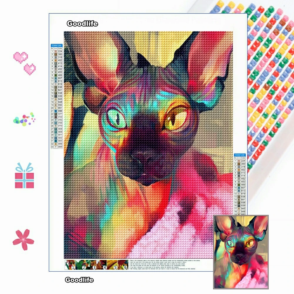 

5D DIY Diamond Painting Colorful Sphinx Cat Picture Of Rhinestones Embroidery Animal Mosaic Cross Stitch Kits Handmade Hobby