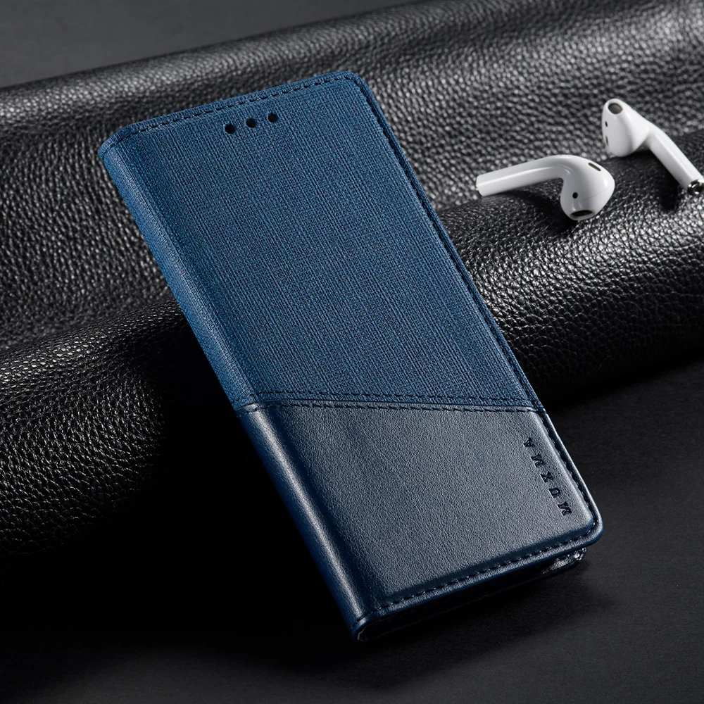 Чехол для Oneplus 7 Pro, Холщовый кожаный магнитный держатель для карт, кошелек, чехол для Oneplus 7, 6, 6 T, один плюс, семь, шесть, чехол для телефона, откидная крышка - Цвет: Синий