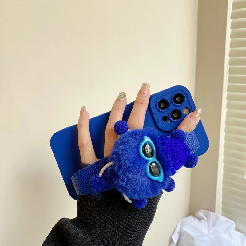Корейский Синий чехол-браслет Klein для телефона плюшевая кукла бант ремешок на
