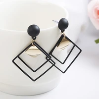 1 pair geometric metal alloy earrings high quality woman fashion jewelry new simple diamond or rhombus hot sale earrings