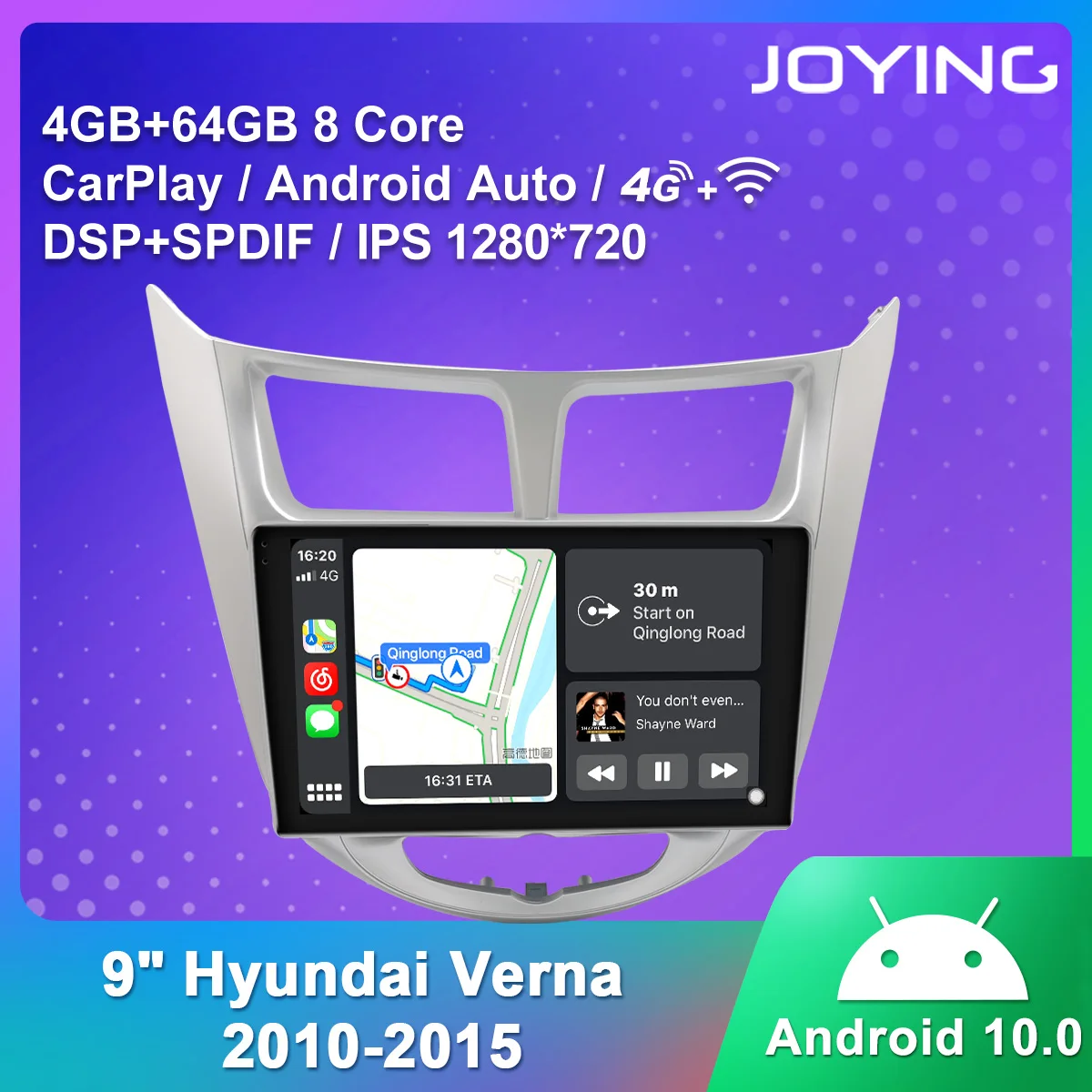 

Android 10.0 HD autoradio BT 9 Inch 4GB RAM 64GB ROM 1280*720 IPS Octa Core GPS 4G DBA+ For Hyundai Verna 2010-2015 Car Radio