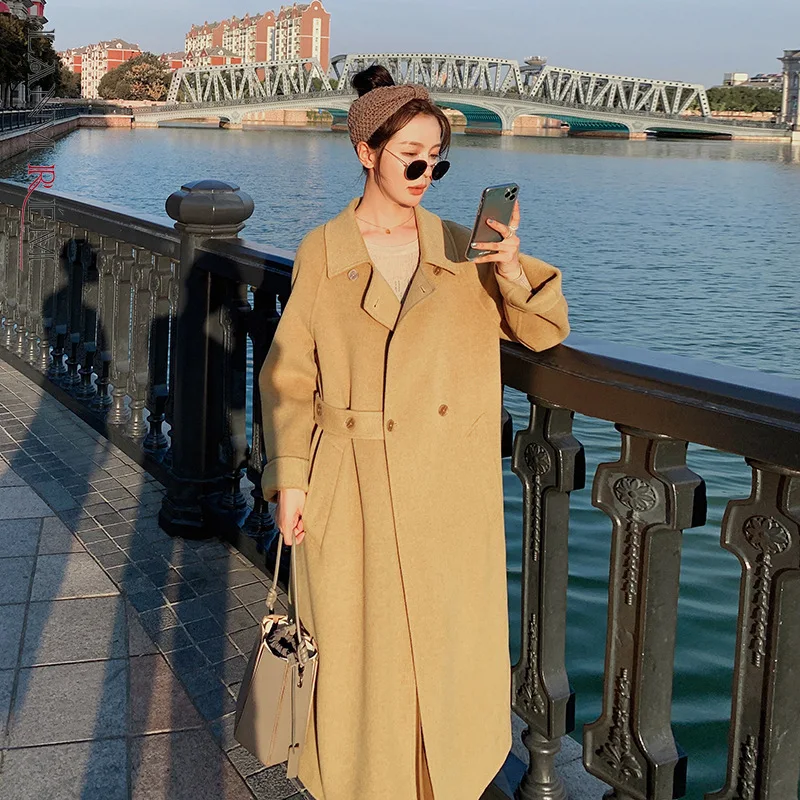 

LANMREM 2023 New Spring And Winter Tweed Coat Women's Long Irregular Solid Color Lapel Loose Coats Female Korean Style 2J564
