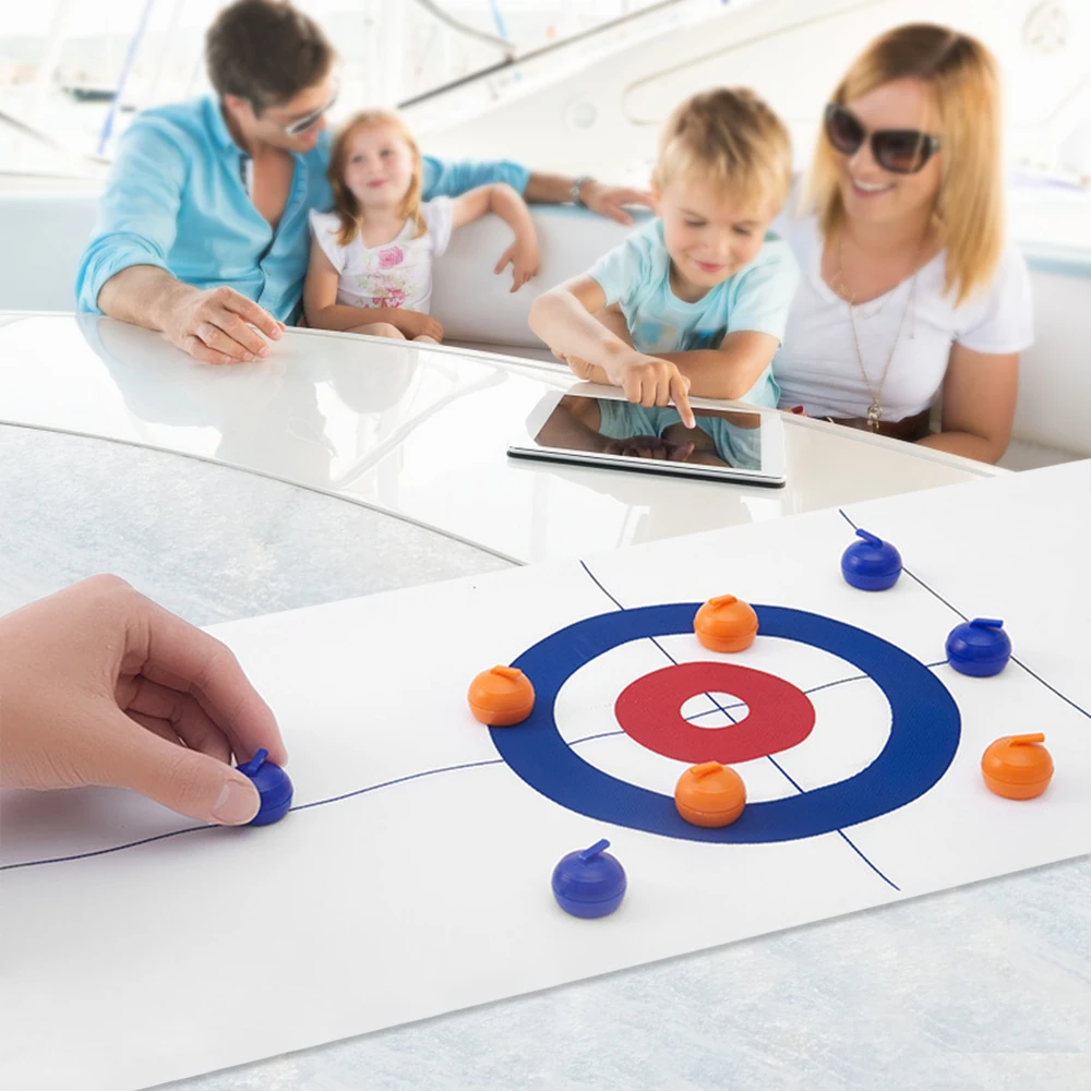 

Tabletop Curling Game with 8 Pucks Stones Tabletop Pucks for Kids and Adults Family Game Curling Board Game Gift