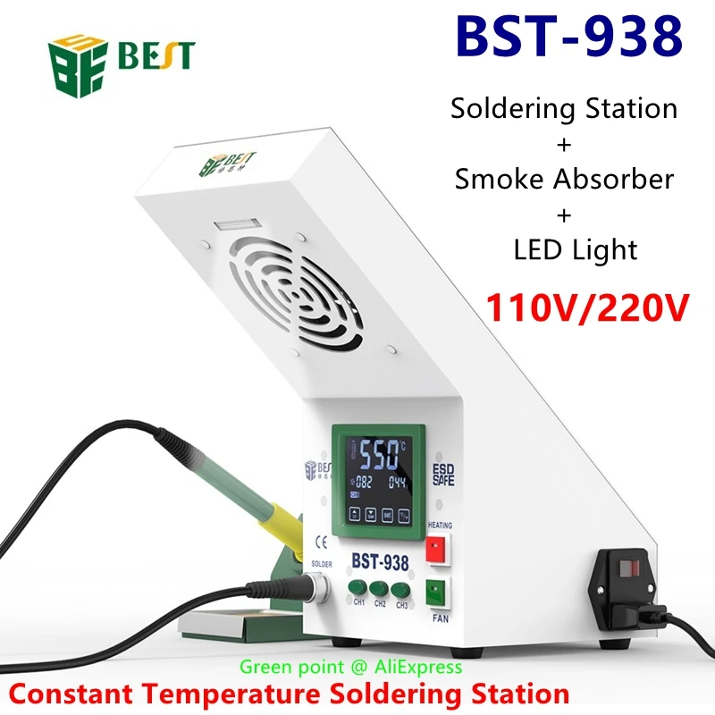 BST-938 Antistatic Thermostat  Soldering Station Smoke Absorber Touch Screen LED Light Adjust Temperature Soldering Iron Station