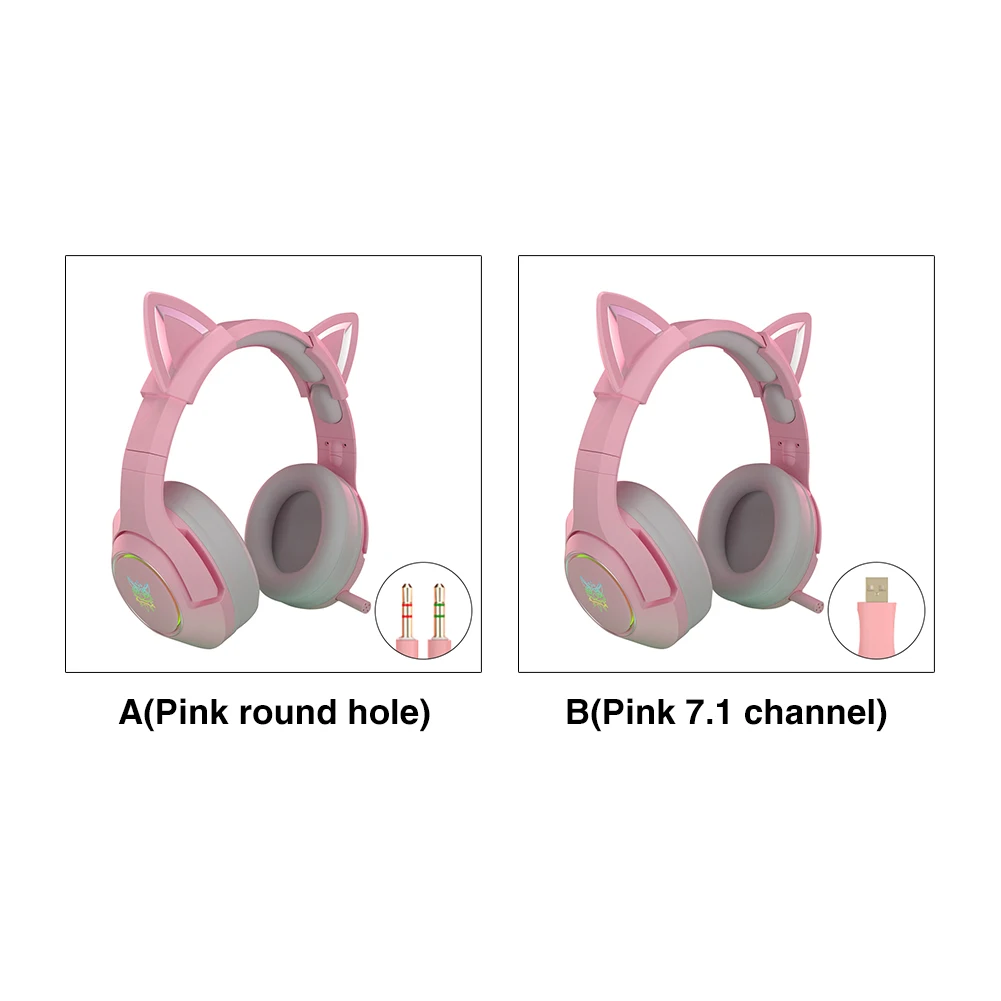 FOR Pink Earphone LED Light With Microphone Removable Cat Ears Noise Canceling Cute Game Headphone for Music enlarge